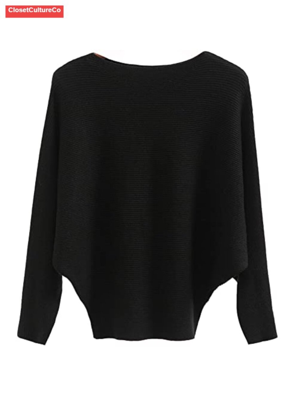 Oversized Boat Neck Batwing Knitted Sweater Ribbed Pullover Top